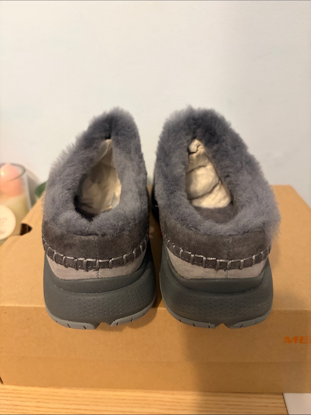 Merrell Gray Suede Shearling-Lined Slip-On Clog - Picture 4 of 5